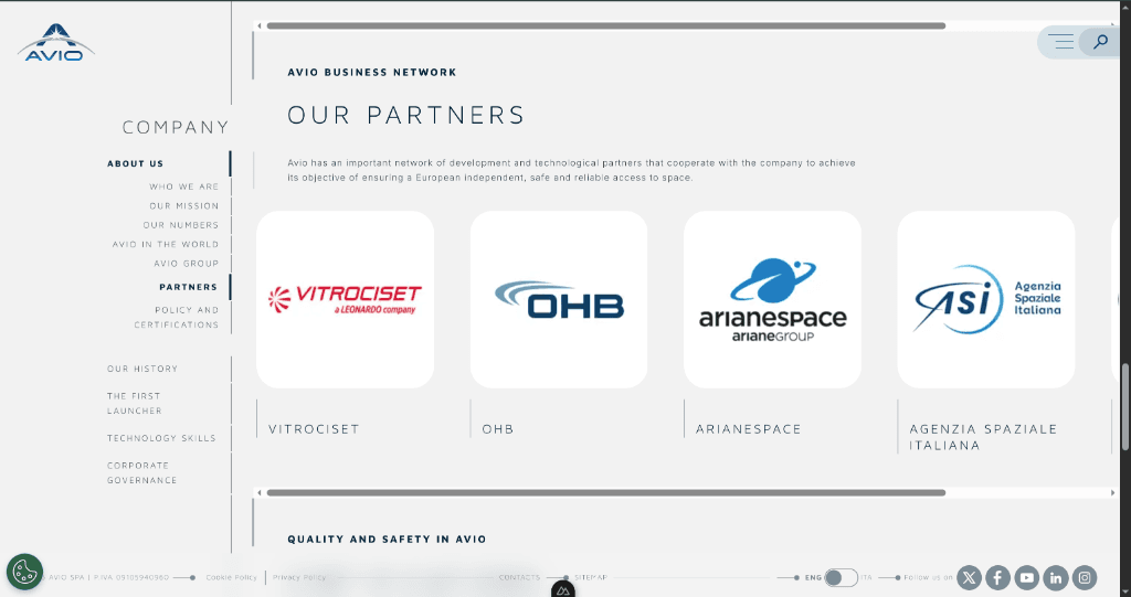 Avio S.p.A. web app - screen 4 of 4