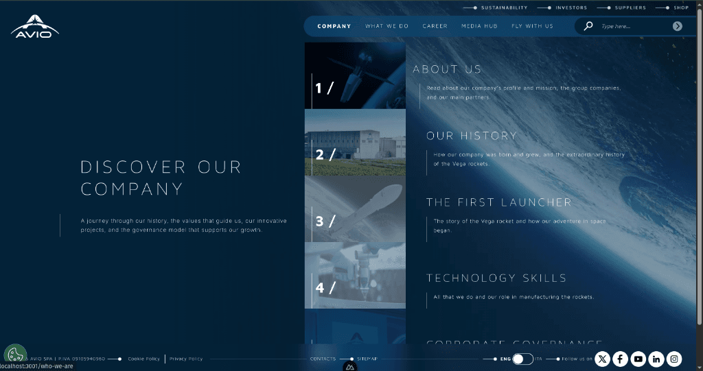 Avio S.p.A. web app - screen 2 of 4