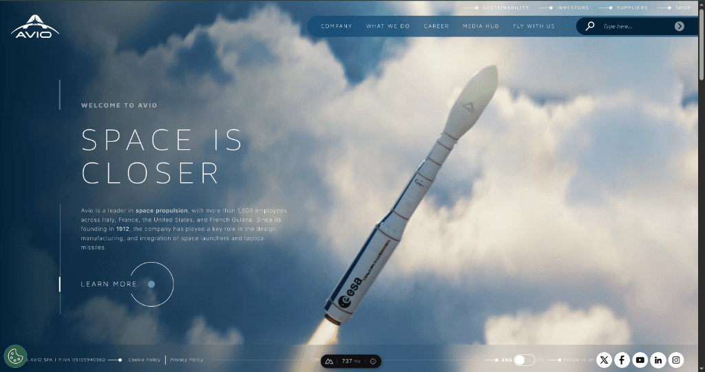 Avio S.p.A. web app - screen 1 of 4